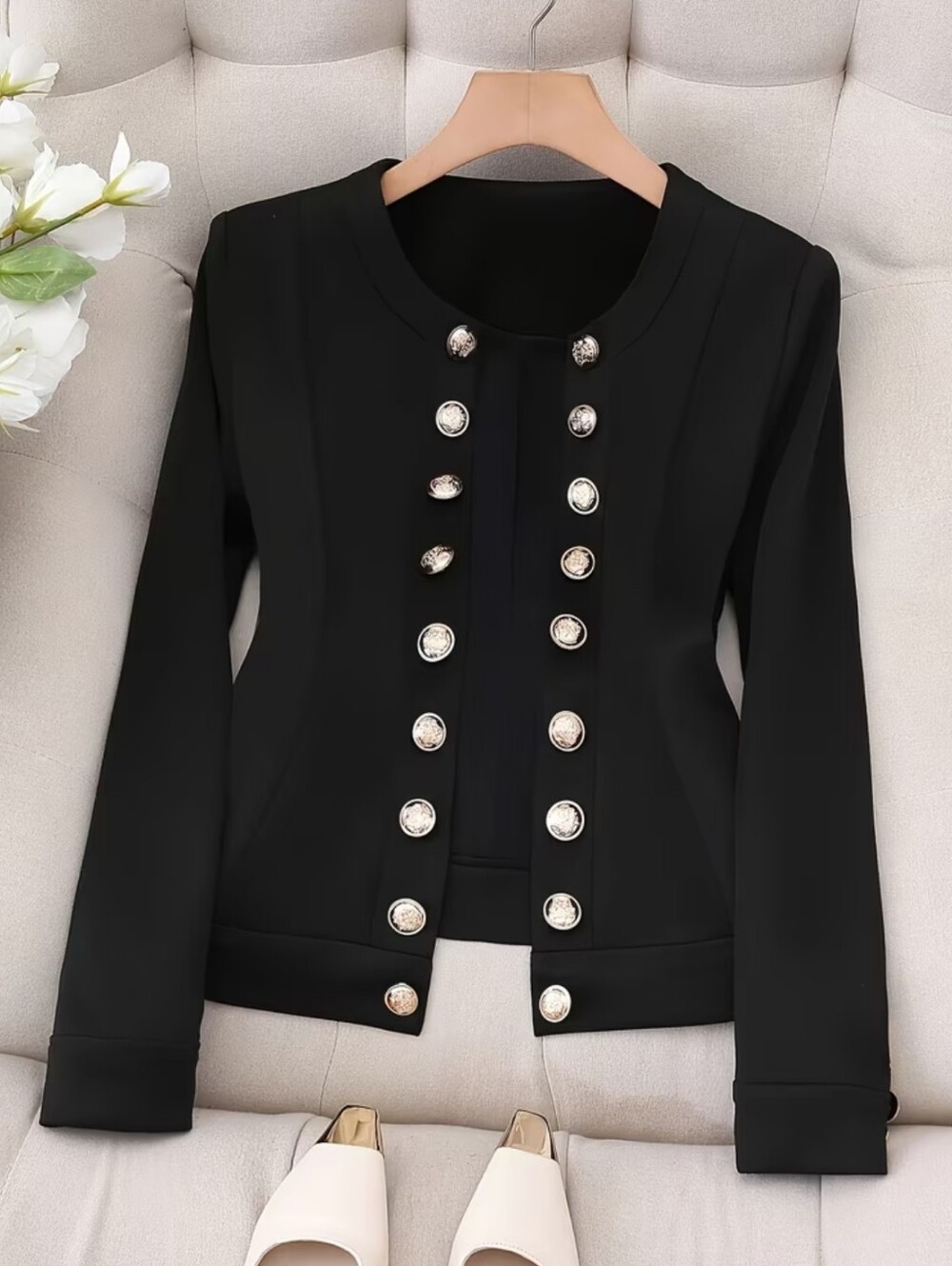 Black Buttoned Women's Jacket - Picture 3 of 7